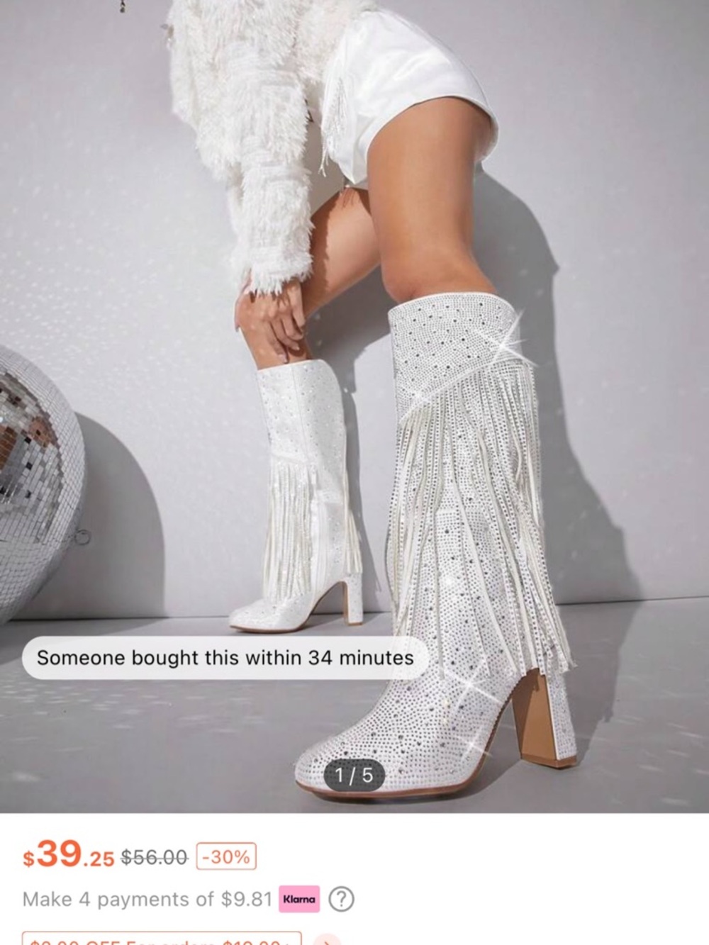 White Rhinestone Fringe Knee High Boots - Women Shoes